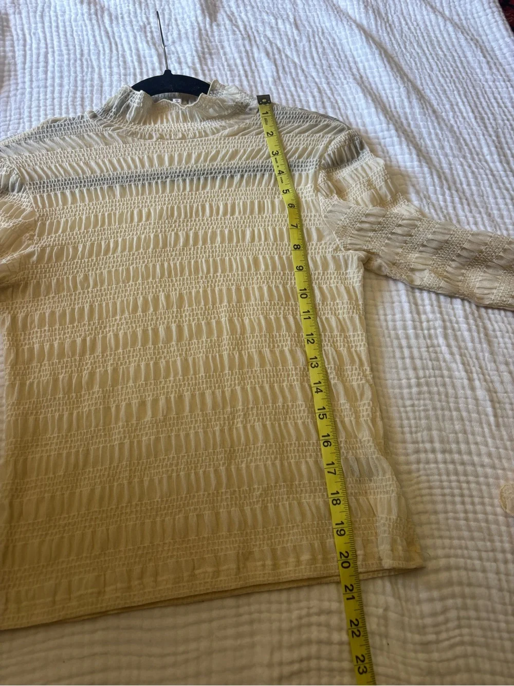 Reformation sheer mesh Victorian mock neck bell sleeves mock neck long sleeve me